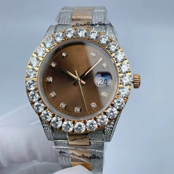 Coffee Mens Watch with Diamond Strap.