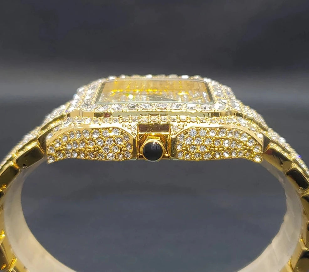 Gold Men Watches Luxury Diamond Quartz.