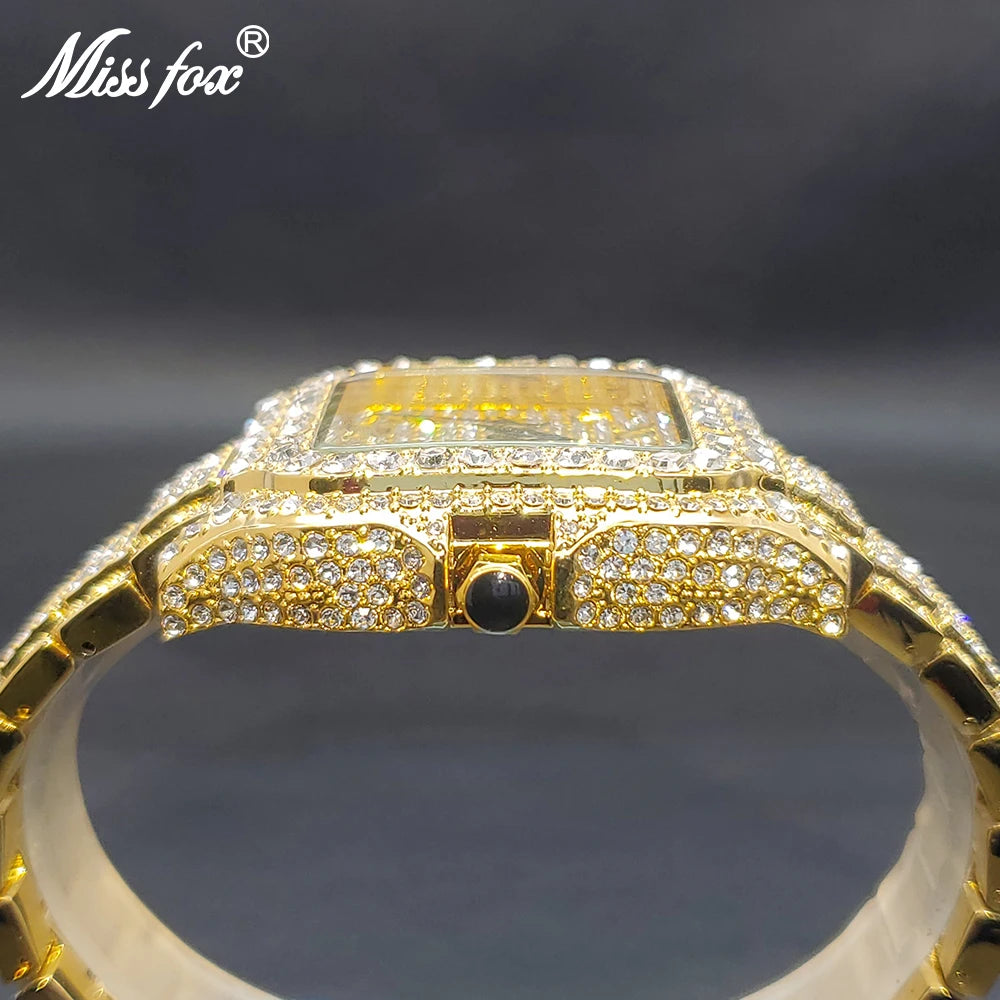 Gold Men Watches Luxury Diamond Quartz.