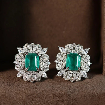 Luxury Brand Emerald Stone All Match Jewelry 925 Silver Needle Ladies Stud Earrings Accessories Gifts No Allergic