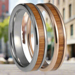 Tungsten Carbide Ring Yellow Peach Wood Inlay Women Men Vintage Wedding Band Jewelry Beveled Edges High Polished Comfort Fit