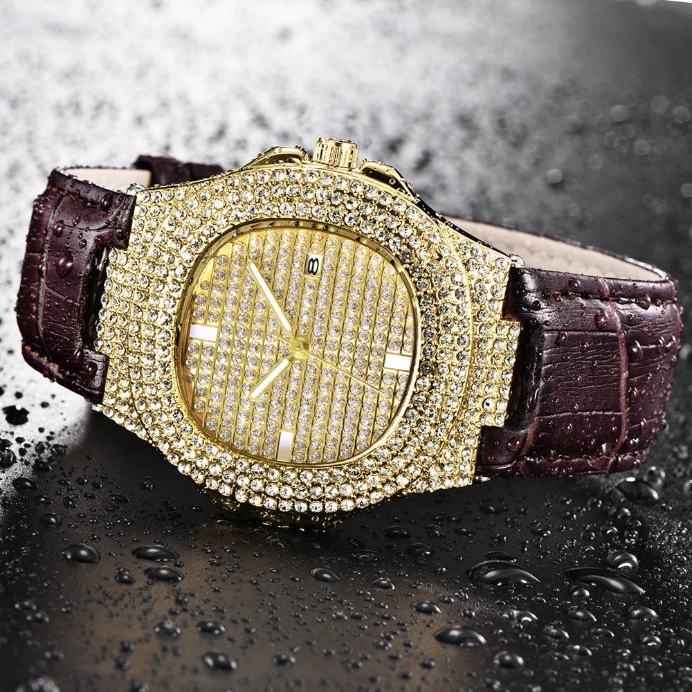 Diamond Brand Golden Watches For Men.