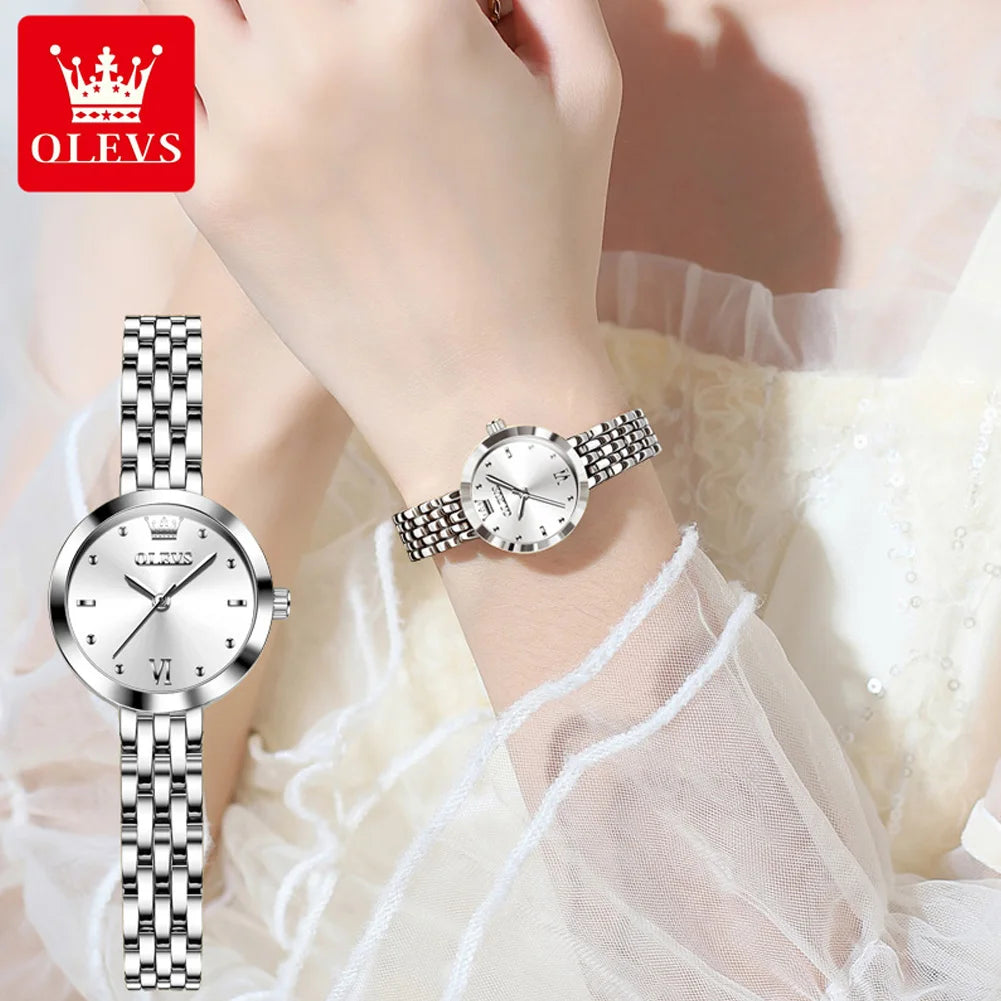 OLEVS Brand Fashion Silver Bracelet Quartz Watch for Women Luxury Stainless Steel Waterproof Womens Watches Relogio Feminino