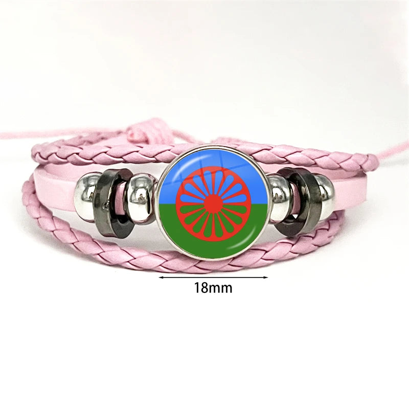 Gypsy Flag Romani Peoples Flag Leather Bracelets Glass Dome Snap Button Bracelet & Bangles Fashion Women Men Jewelry