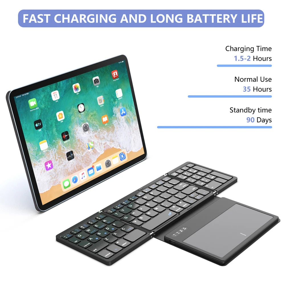 Foladable Bluetooth Keyboard with Touchpad Pocket.