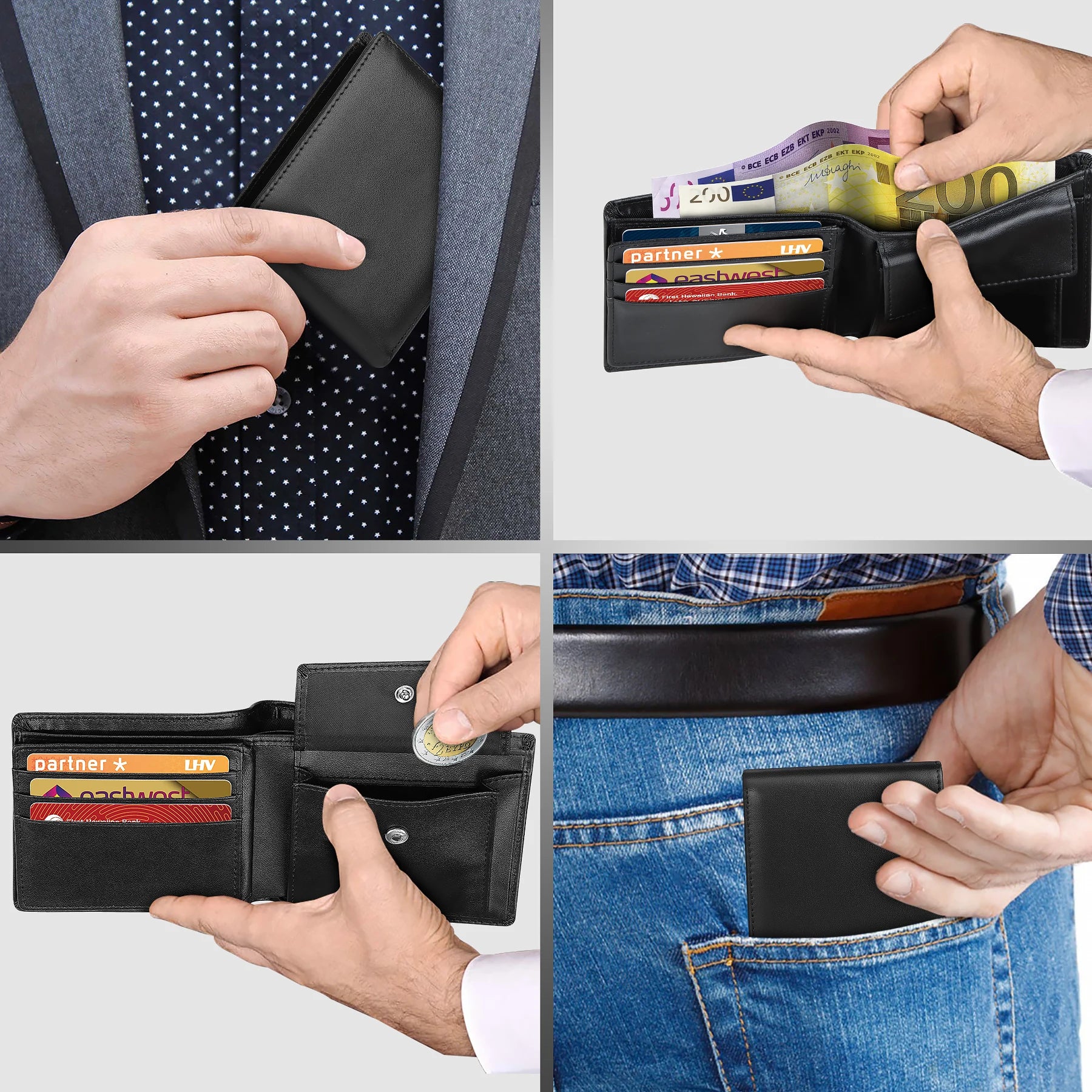 Genuine Leather Wallet Men Classic Black.