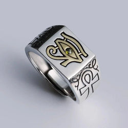 New Silver Color Men's Ring European and American Retro Eye of Horus Egyptian Pharaoh INS Female Trend Jewelry