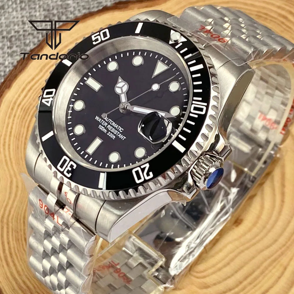 Tandorio NH35A Date Stainless Steel 40mm Dive Automatic Men Watch Sapphire Crystal Rotating Bezel Luminous Mechanical Wristwatch