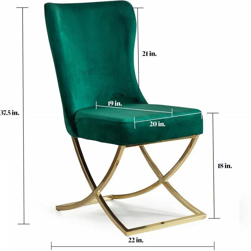 Ottomanson Dining Chair, Set of 2, Green With Gold Legs