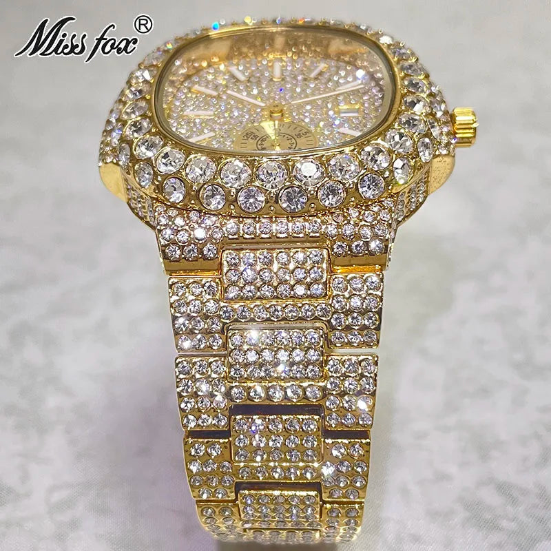 Brand MISSFOX Fashion Iced Out Watches Men.