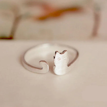 Silver Cat Ring For Fashion Women Jewelry.