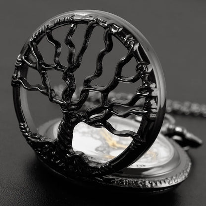 Vintage All Black Pocket Watch Tree of Life.