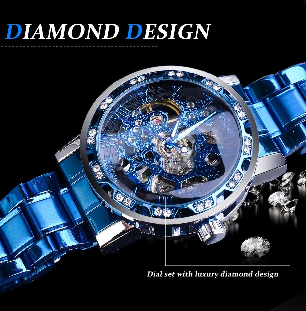 Diamond Mechanical Watch Luminous Gear Movement.