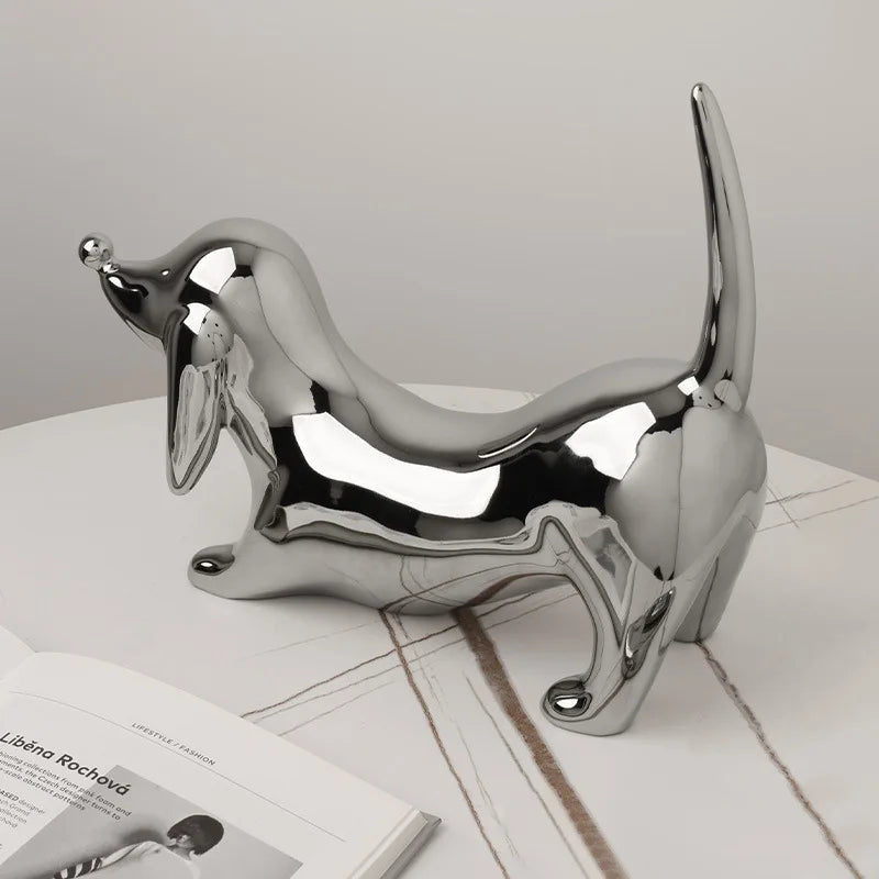 Nordic Luxury Doberman Ceramic Statue Electroplating Home Crafts Desktop Art Ornaments Desktop Porch TV Cabinet Soft Decorations