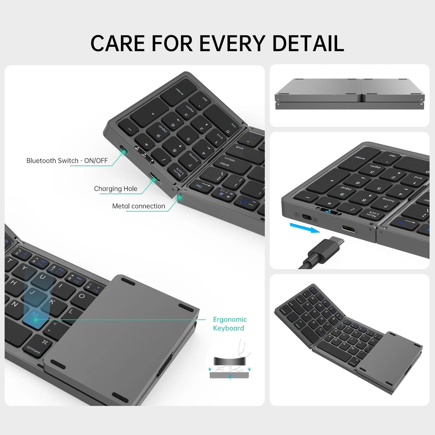 Mini Portable Folding Keyboard Thin Wireless BT.