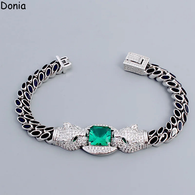 Donia jewelry European and American vintage double headed leopard micro Mosaic AAA zircon men&