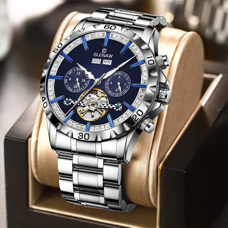 2024 GLENAW Men's Mechanical Watch Original Skeleton.