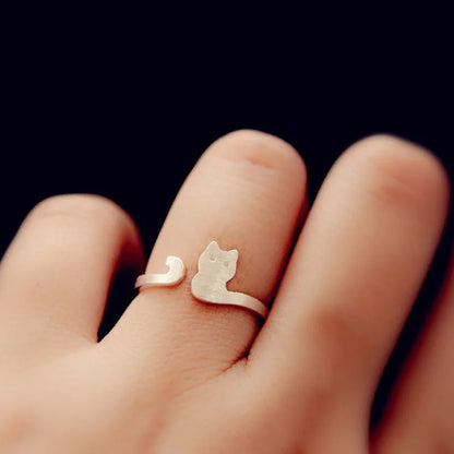 Silver Cat Ring For Fashion Women Jewelry.