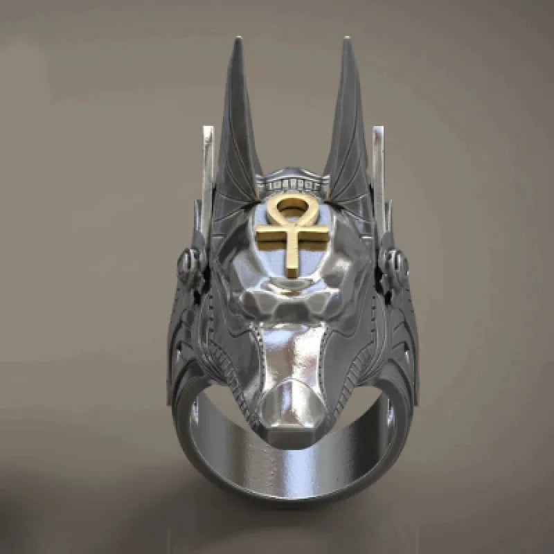 Domineering Personality Wolf Head Anubis Ring.