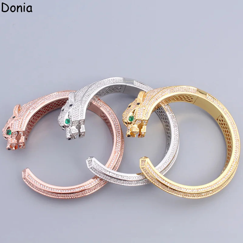 Donia Jewelry Europe and America Full Diamond Leopard Print Titanium Steel Micro - Inlaid AAA Zircon Luxury Retro Bracelet