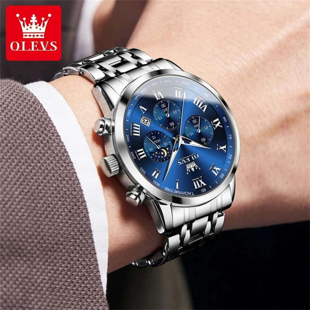 OLEVS 5529 Luxury Quartz Watch For Men Roman Scale Moon.