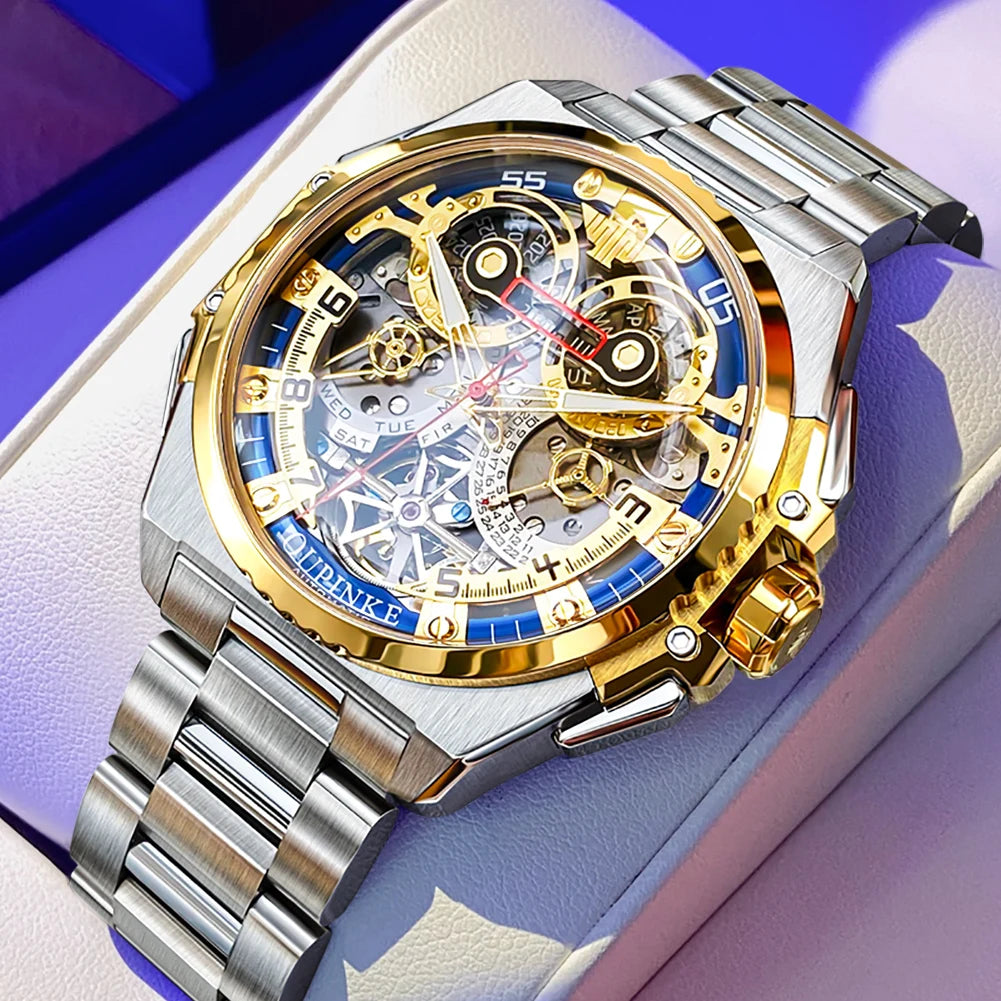 OUPINKE 3266 Luxury Hollow Men Automatic Mechanical Watch High Italian Designer Collaboration Design Date Timing Code Men Watch