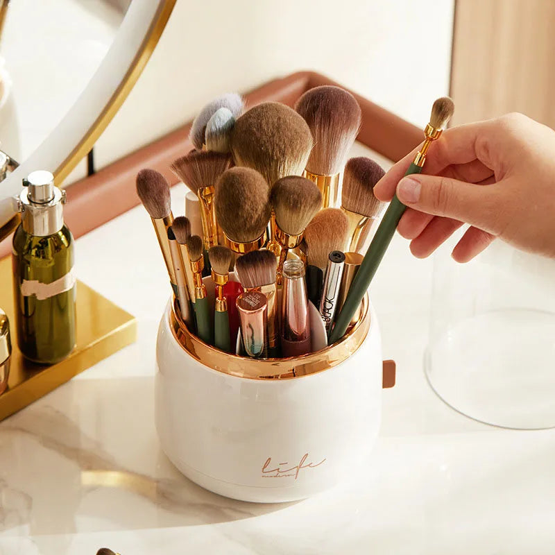 Makeup brush holder storage device with 360.