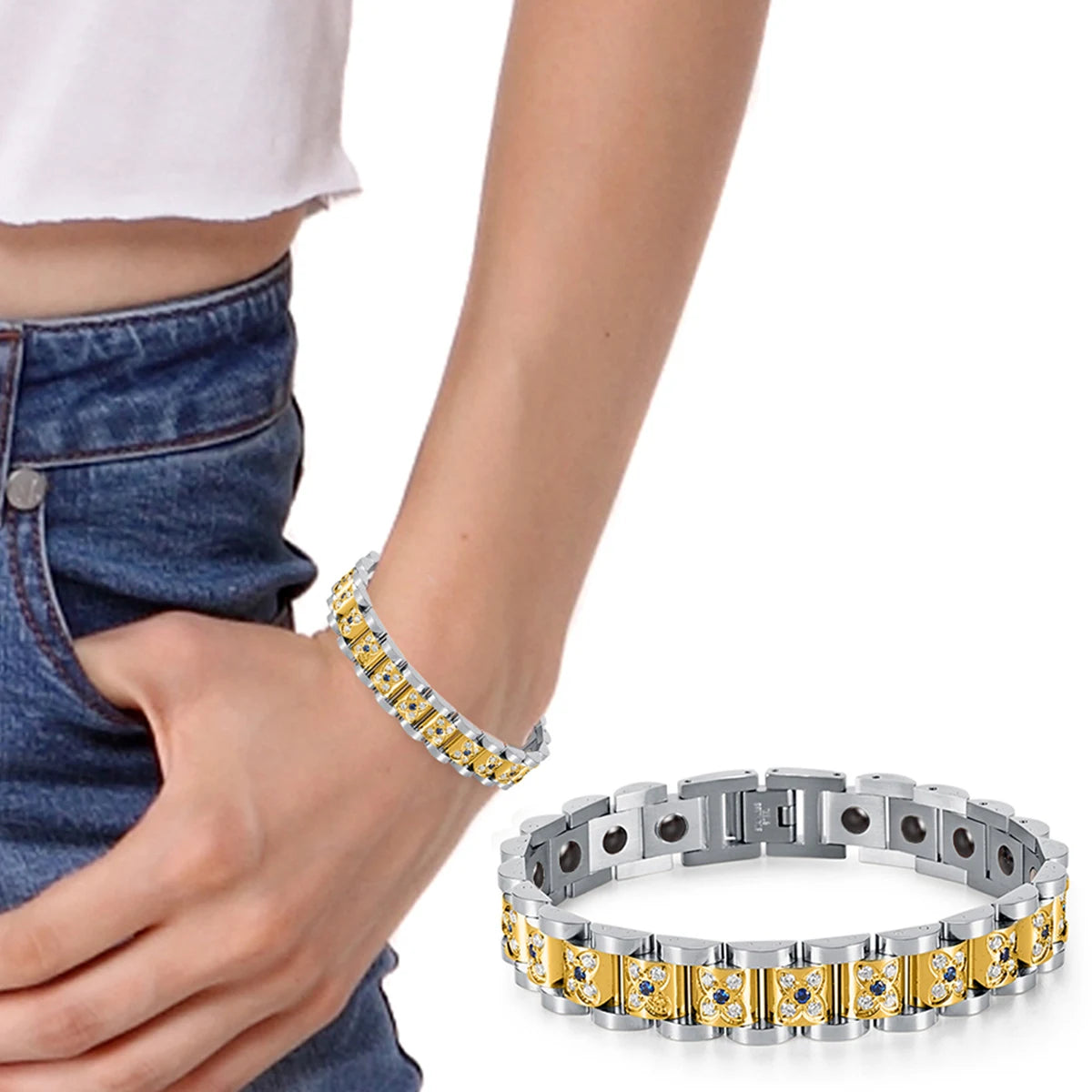 Titanium Steel Zirconia Bracelet Classic Retro Light Luxury Magnetic Therapy Bracelets