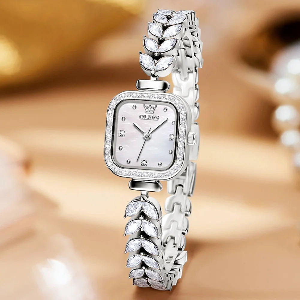 OLEVS Luxury Silver Watch For Women Ladies Casual Crystal Bracelet Quartz Watch Top Brand Creative Gift Relojes Para Mujer