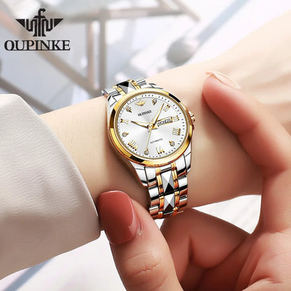 OUPINKE 3171 Women Watch Top Original Luxury Brand Automatic Mechanical Watch Waterproof  Date week Watches For Women Freebie