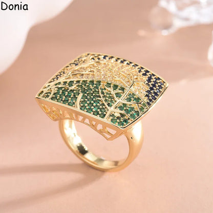 Donia Jewelry European and American fashion square copper micro-set zircon ring earrings set new luxury earrings ring gift