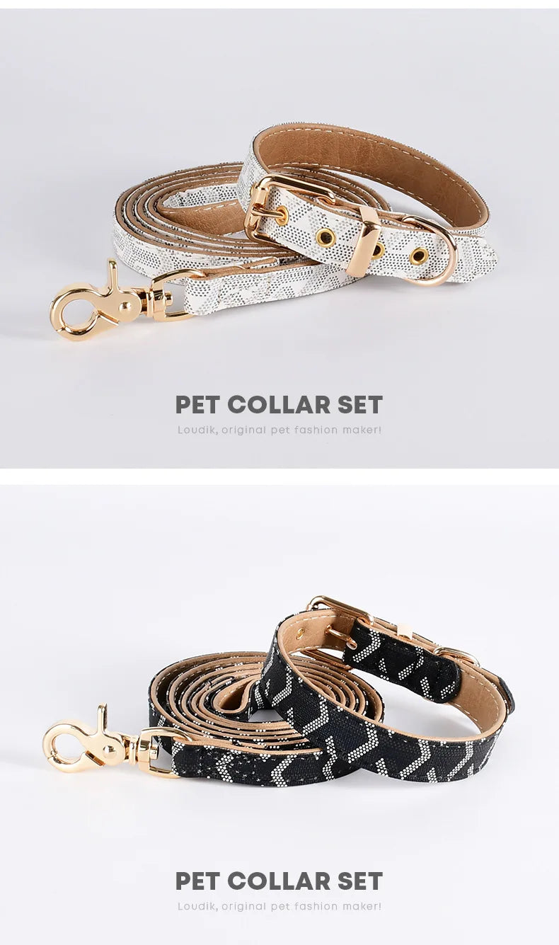 soft leather pet collar and leash set luxury Snakeskin pattern dog collar traction rope outdoor adjustable walking pet leash