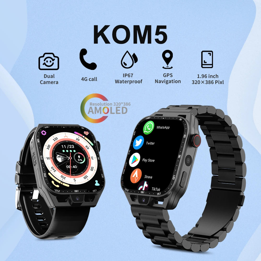 SERVO KOM5 New 4G Smartwatch 4G+64G AMOLED Dual Camera SIM Card Calling GPS 1000mAh Sports APP For Men Smart Watch Original 2024