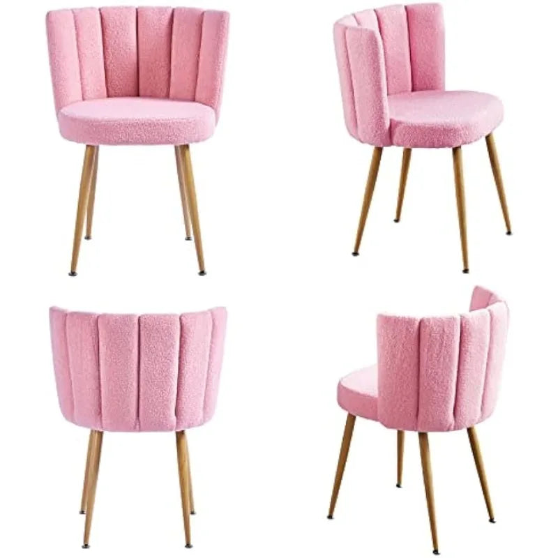 Pink Sherpa Accent Chairs Set of 2, Mid Century Modern.