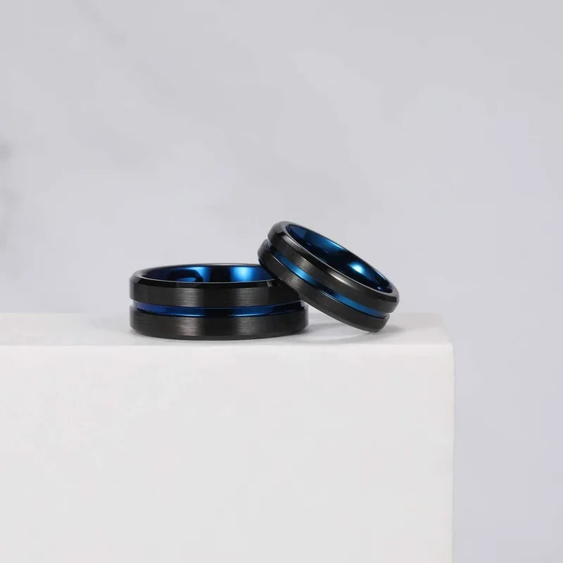 Titanium Ring 6mm 8mm 10mm Black Blue Centre Groove Wedding Band Comfort Fit Matte for Men Women