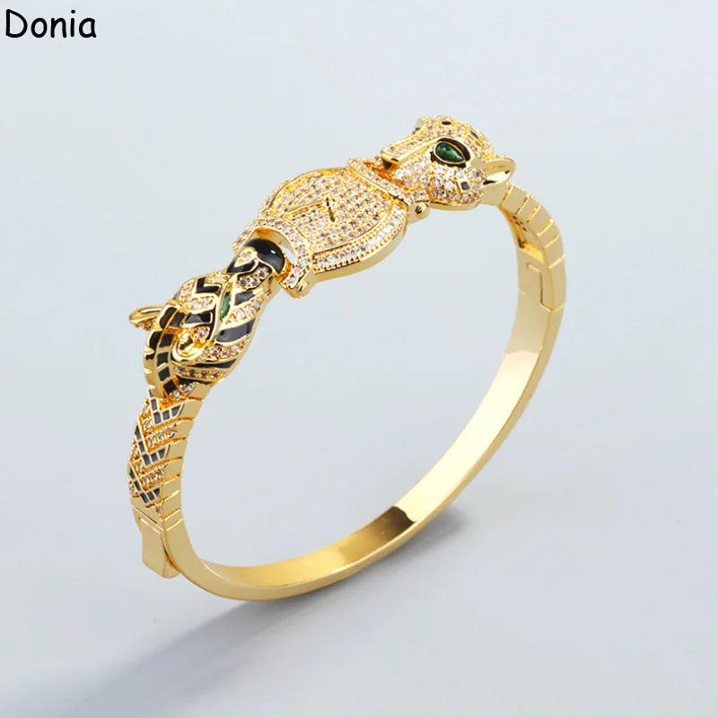 Donia Jewelry European and American Double-Headed Cheetah Zebra Titanium Steel Micro-Inset AAA Zircon Luxury Bracelet Ring