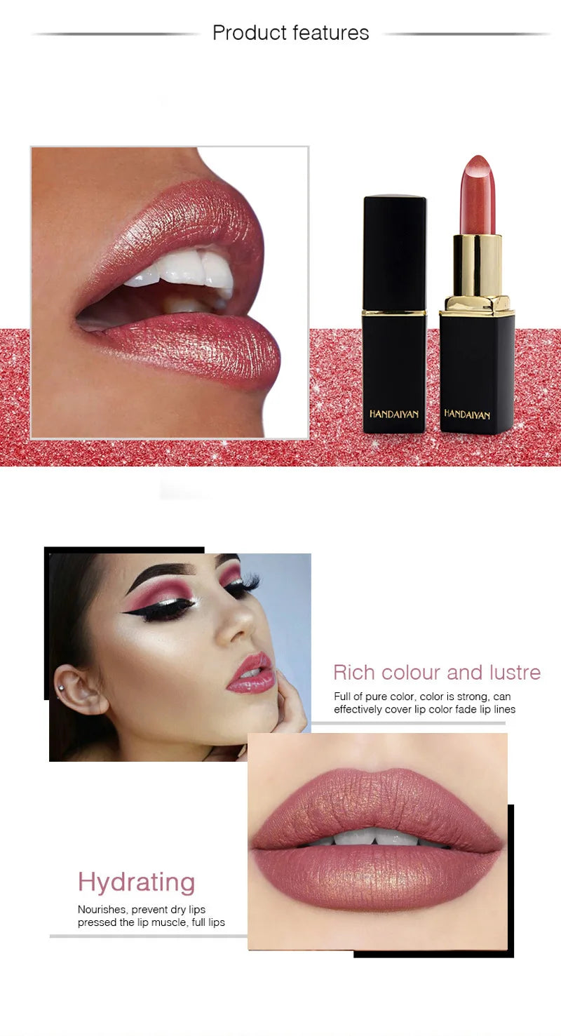 Handaiyan 9 Colors Glitter Matte Velvet Nude Lipstick Shimmer Sexy Red Pigments Makeup Long Lasting Waterproof Profissional