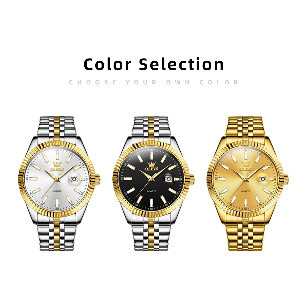 OLEVS Original Brand New Men's Watches Calendar Stainless Steel Strap Quartz Watch Luxury Waterproof Male Wristwatch Luminous