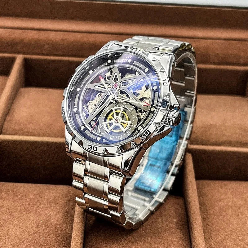 For Mens Watch Pentagram Skeleton Automatic Hollow Mechanical Wristwatches Male Sport Luminous 2023 Relogio Masculino