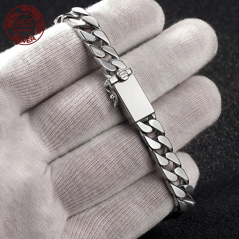 Real Solid Silver Punk Bracelet Wide.