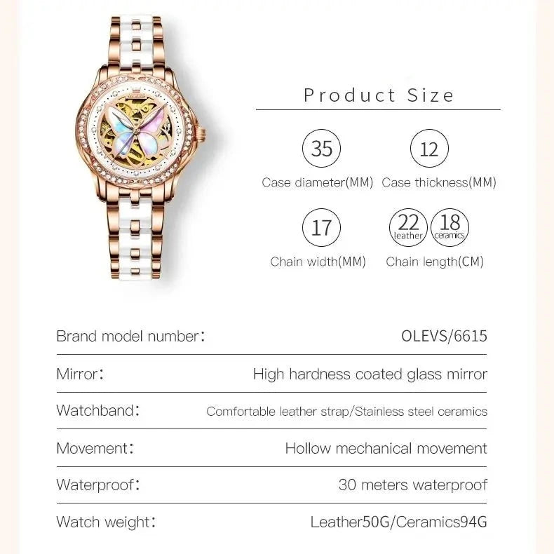 Luxury Brand Women's Automatic Mechanical Watch.