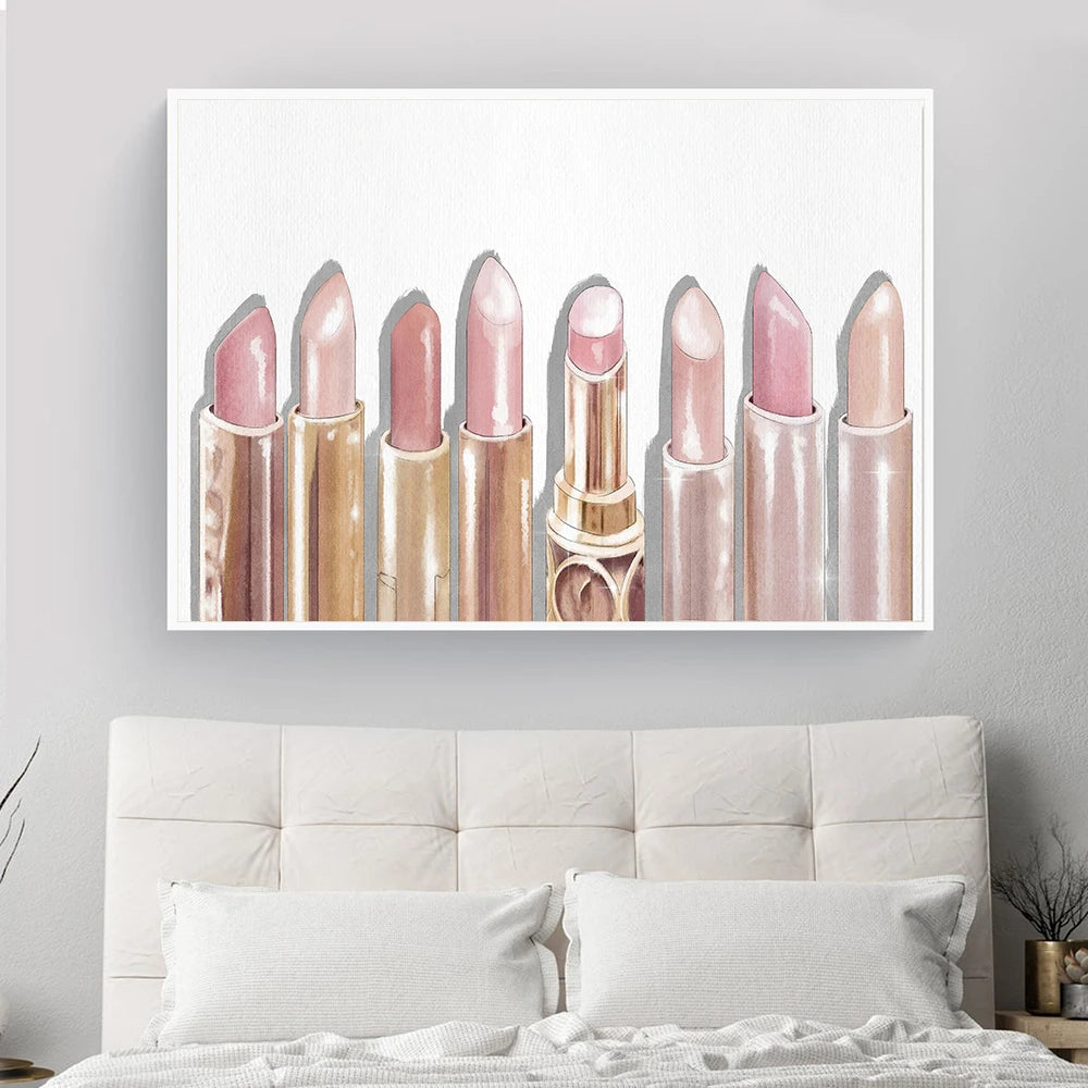 Modern Fashion and Glam Canvas Painting Wall Art Beauty Lips Lipstick Watercolor Posters and Prints for Living Room Decoration