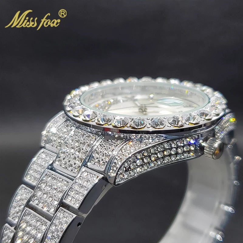 Men's Watches Adjust Date Day Stylish Hip Hop Rapper Style Diamond Watch For Man Women Waterproof Cool Trendy Accessorice New In