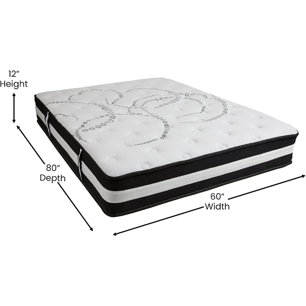 Mattress Comfortable Sleep 12 Inch CertiPUR-US Certified Hybrid Pocket Spring Mattress, Queen Mattress in A Box