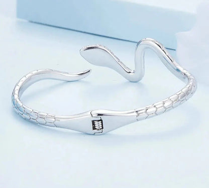 Silver Color Classical Snake Open Bangle.