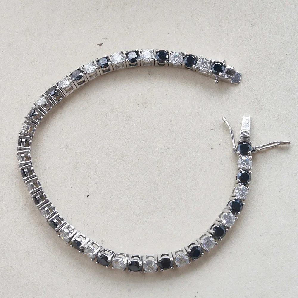 Black White Full Moissanite Bracelets for unisex.