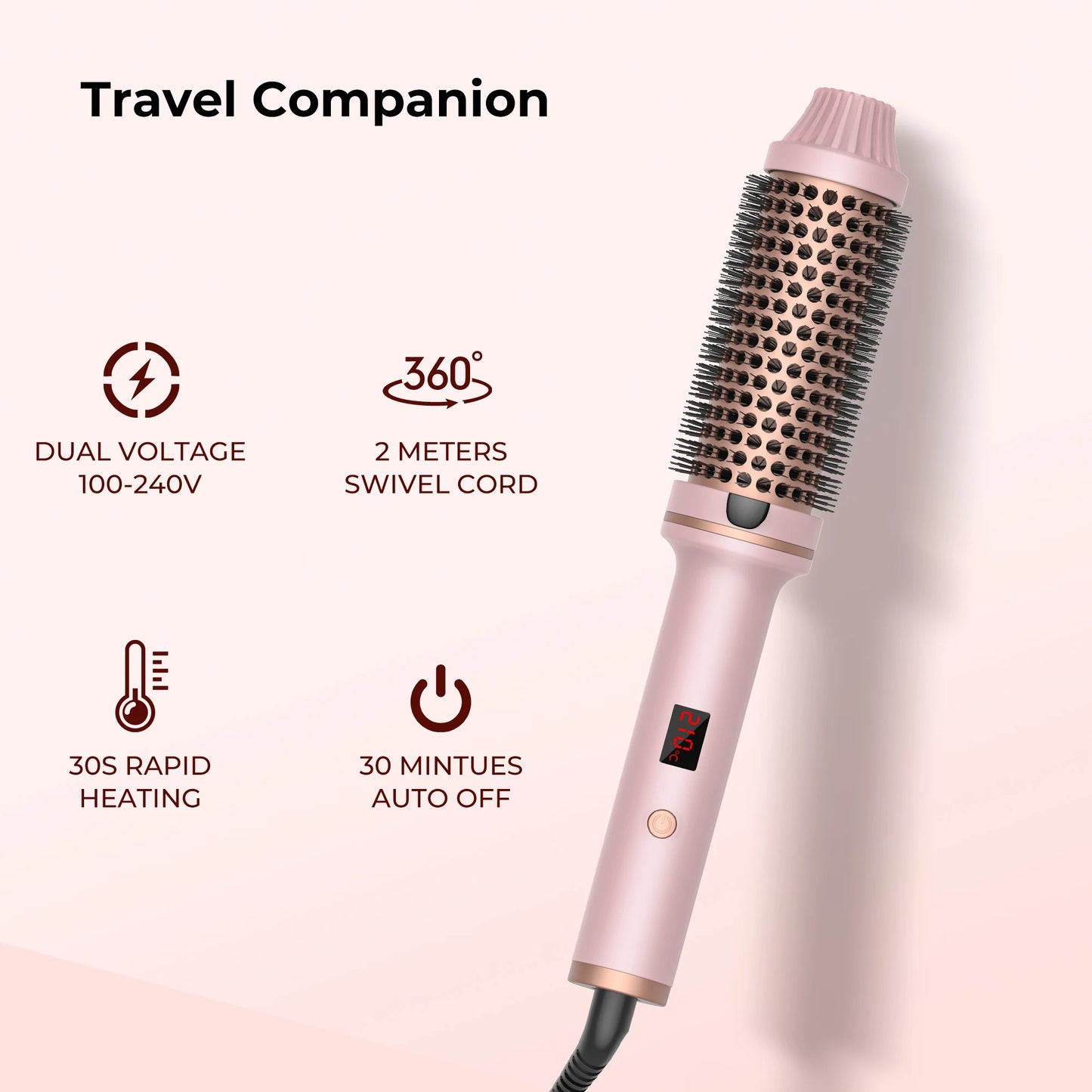 Curling Iron Brush PTC Heated Thermal Brush Ceramic Hair Curler Hot Brush Create Loose & Volume Curls Heating Hair Styling Brush