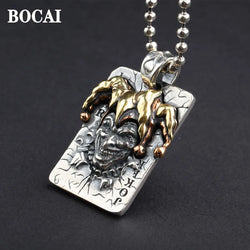 BOCAI Original Real S925 Silver Jewelry Poker King Clown Pendant for Men Retro Thai Hip Hop Punk Trendy Gifts