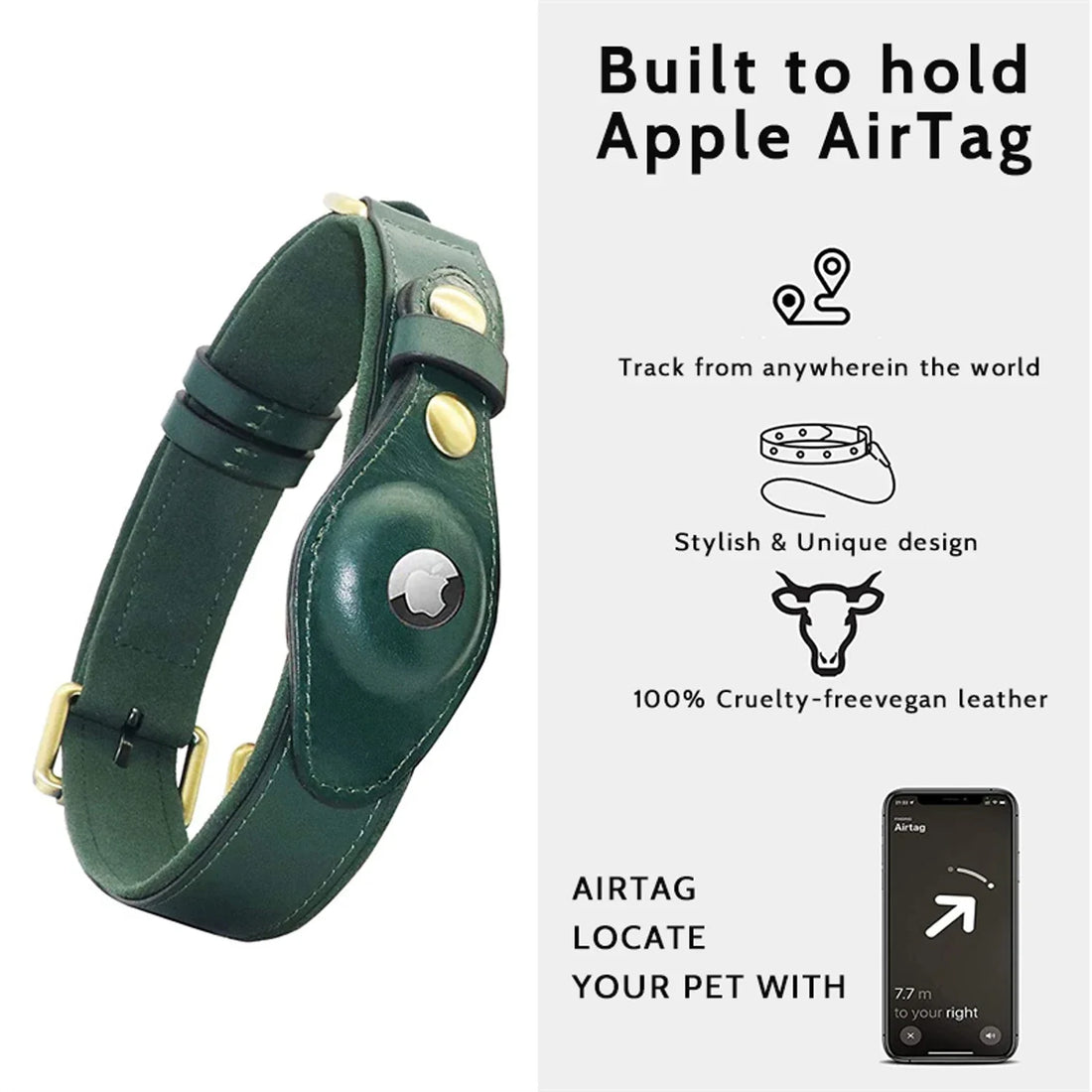 Genuine Leather Airtag Dog Collar Heavy Duty Dog .