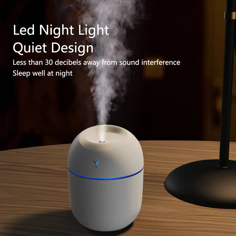 Humidifier, Aromatherapy diffuser, Mini size, 250ML capacity, Compact design, Essential oil diffuser, Air humidification, Ultrasonic technology, Quiet operation, LED light feature, Portable humidifier, Home decor accessory, Office humidifier, USB powered, Waterless auto-off,